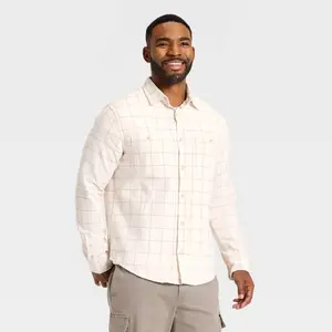 Men's Long Sleeve Flannel Shirt - Goodfellow & Co Cream S