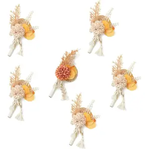 TINGE TIME Boutonniere for Men Wedding Set of 6, Groom Boutonniere, Groom and Best Man Boutonniere Set for Prom Wedding Ceremony Anniversary Homecoming Dance Banquets(Brunt Orange &amp; Beige)