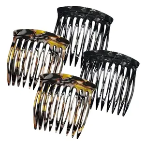 Hair Side Combs - Small  Side Hair Comb Clips for Women Decorative  Twist Hair Styling Accessories -4 Pcs (Black, Brown Onyx)