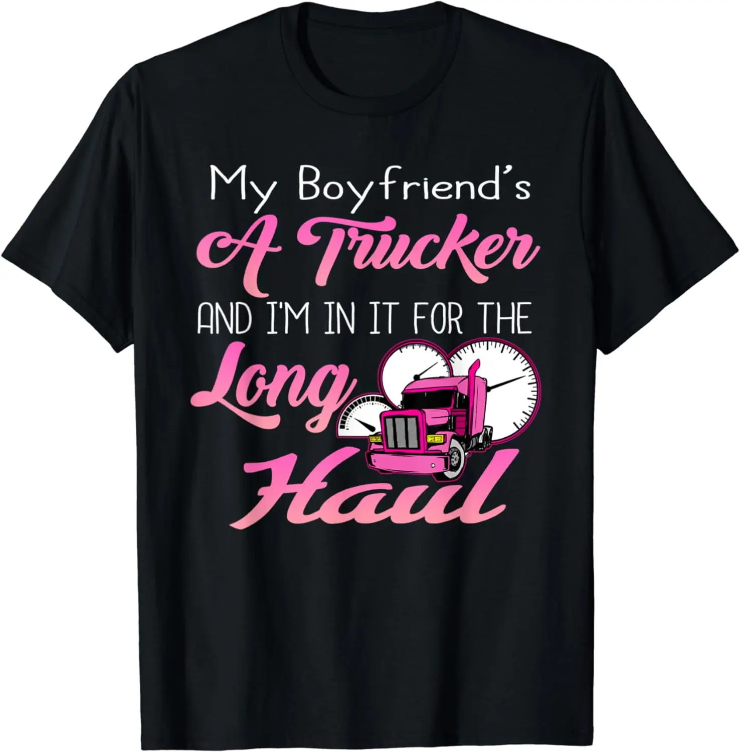 Women's 100% Cotton Short-Sleeve Distressed Vintage Streetwear T-Shirt - Proud Truck Driver's Girlfriend/Wife Funny Creative Graphic Top, Shortsleeve, Tshirt, Casual, Crewneck
