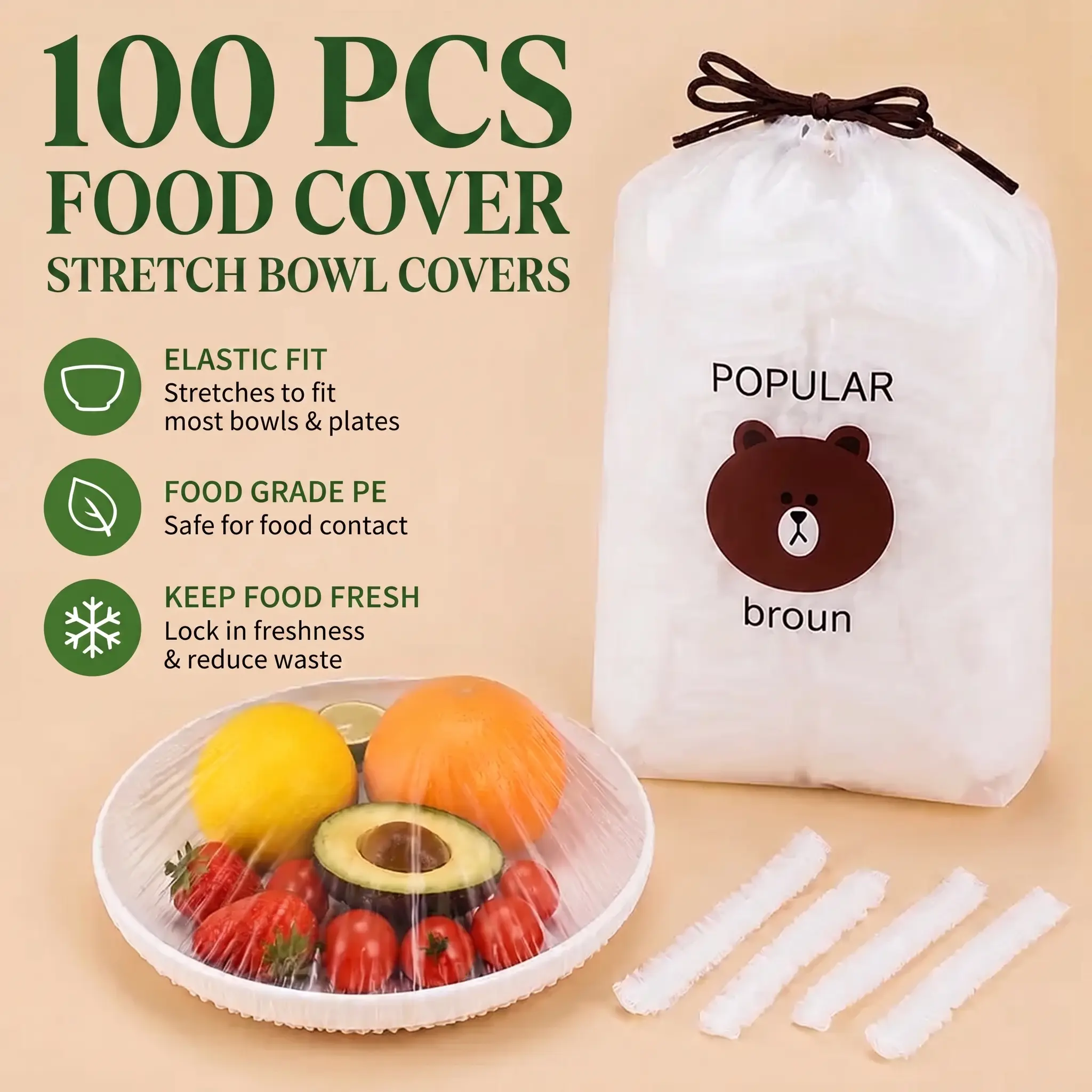 100PCS Disposable Stretch Food Covers for Bowls & Plates, Elastic Bowl Covers, Plastic Wrap Alternative for Leftovers, Fruits, Vegetables & Kitchen Food Storage