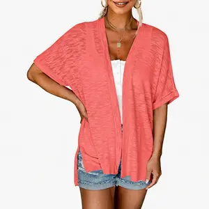 Women’s Short Sleeve Kimono Cardigan Lightweight Open Front Summer Beach Cover Up Casual Cardigan