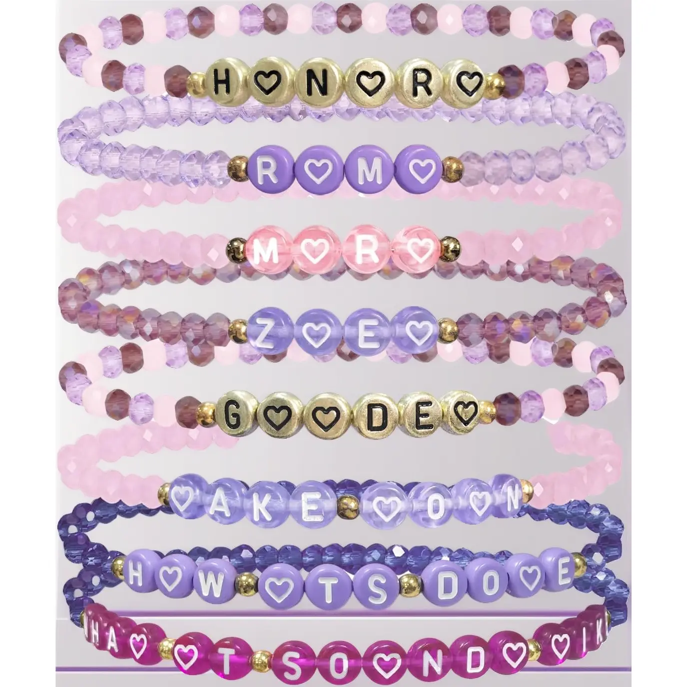 Kpop-Themed 8-Piece Dog & Cat Bead Bracelet Set - Official Fan Merch with Music, Names MIRA,RUMI,ZOEY and Song Titles for Kpop-Loving Pet Owners, Beads, Music Titles