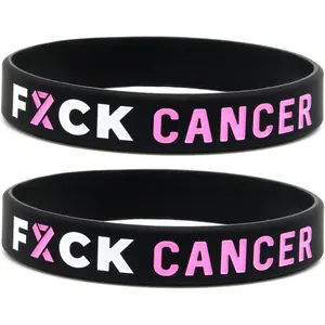 Cancer Wristbands with  Breast Cancer Awareness Ribbon (6-pack) - Bulk Pack of 6 Fck Cancer Bracelets for Men Women Adults - Breast Cancer Awareness Accessories and  Support Gifts for Cancer Survivors