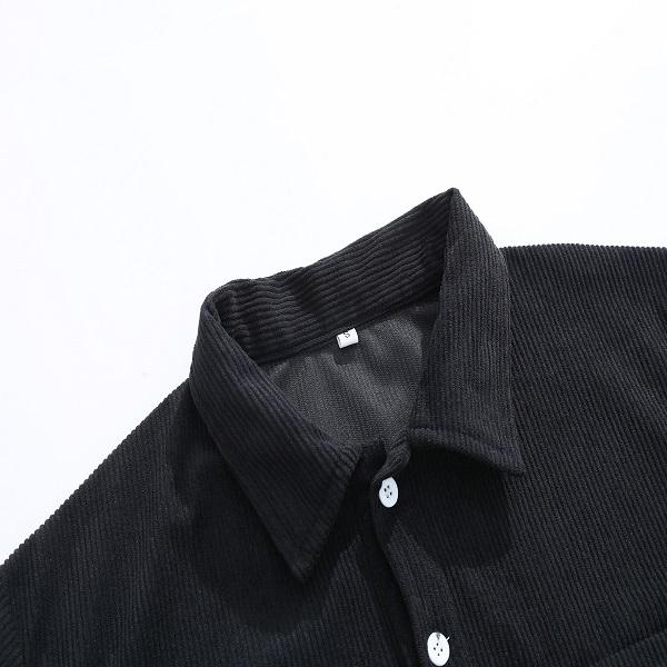 2 Counts Men's Corduroy Polo Shirt Green & Black Two-Tone Loose Long Sleeve Casual Coat Medium Fit Polyester