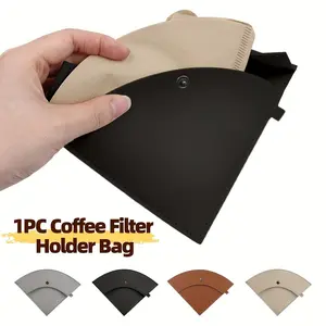 Reusable Coffee Filter Holder Bag, Portable Coffee Paper Filter Storage, Waterproof Leather Hanging Bag for Home Office Camping Travel