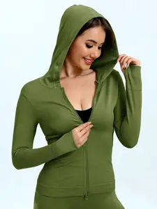 Women's Hooded Jacket Lightweight Long Sleeve Outdoor Hiking Running Mountain Climbing Full Zip Up Shirt, Sporty Style All Seasons