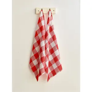 Buffalo Check Kitchen Towels Set of 2, Red and White Checkered Design, Ideal for Cleaning, Farmhouse Style