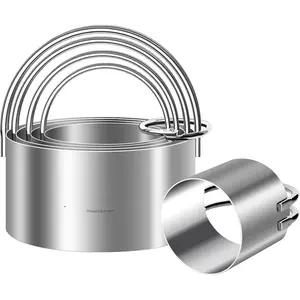 Round Biscuit Cutters with Handle, Stainless Steel Baking Essential Tool for Effortless Circle Cookie Shaping,Pastry,Cake Decoration Creation- Cut for Dumpling,Scone, Donut-5 Pcs