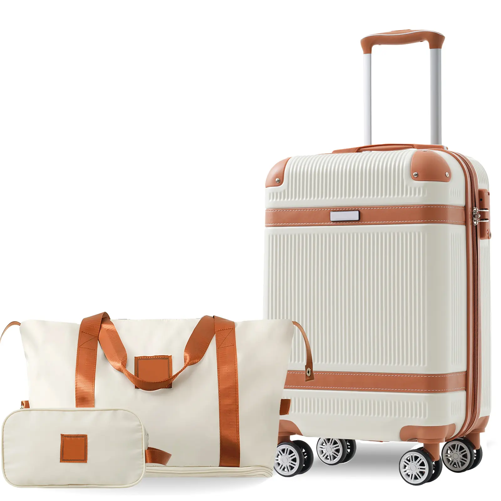 3-Piece Travel Luggage Set – 20-Inch ABS Hardshell Carry-On with Spinner Wheels, TSA Lock, Expandable Duffel & Toiletry Bag, Multiple Colors (Black, Cream, Copper)