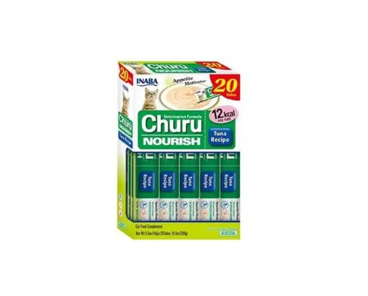 INABA Veterinarian Formula Churu Nourish Lickable Cat Treats, Grain-Free, High-Moisture, Water-Based with Tapioca & Chicken (20 Tubes)