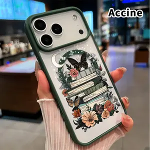 Magnetic Phone Case Compatible with iPhone 17 Pro Max 16 Plus 15 14 13 12 11 Air E Moonlight Flower Book Clear Acrylic Back Drop Protection Pocket-Friendly Cellphone Cover Gift