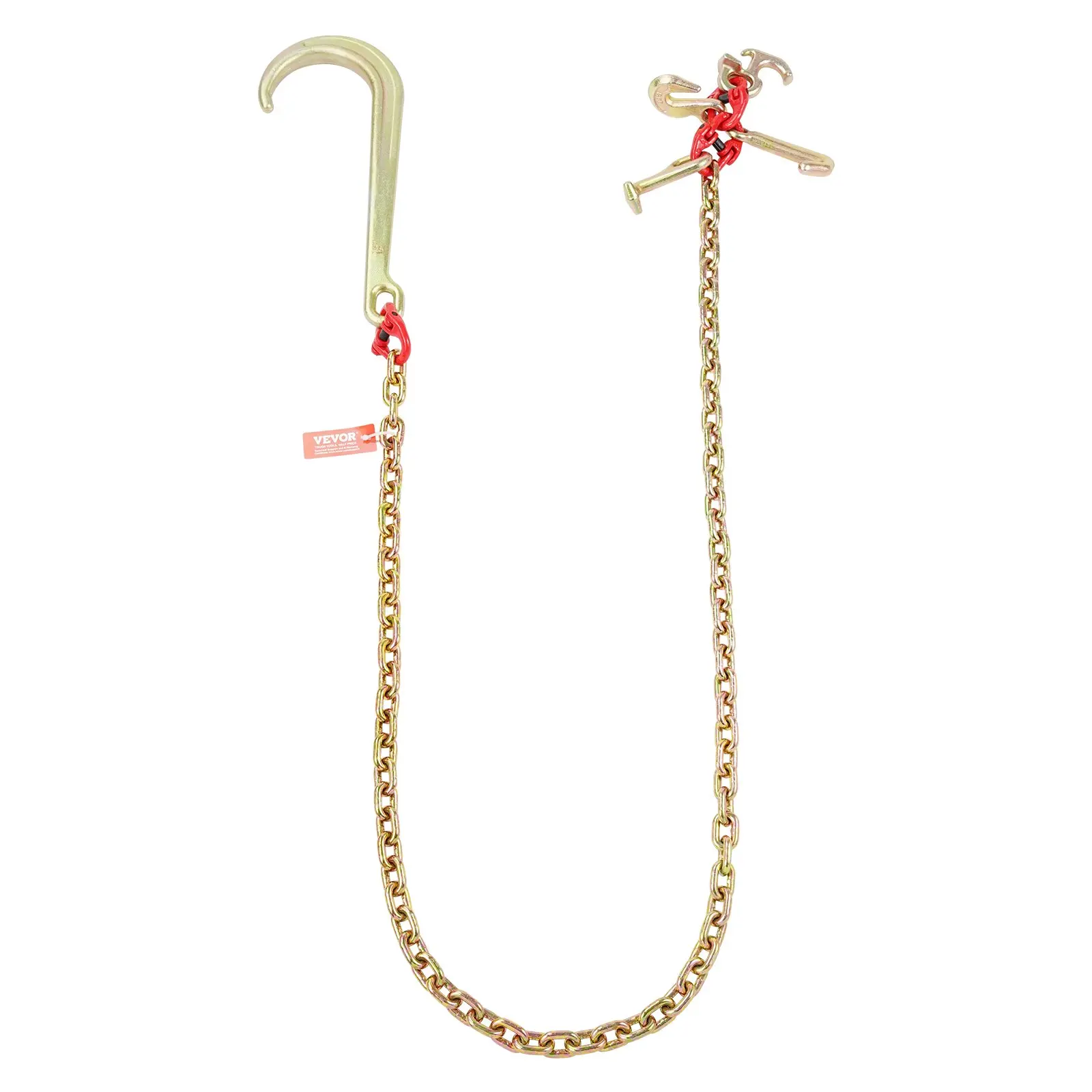 VEVOR J Hook Chain, 5/16" x 6' G80 15" Long Shank J Hook Tow Chain with RTJ Cluster Hook & Grab Hook, 5400 lbs Safe Working Load, Heavy Duty Transport Truck Chain for Wrecker Recovery Trailer Towing, Galvanized Steel, 5400Lb