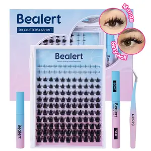 BEALERT 134 Clusters Manga Lashes - 24 Lower + 110 Upper Lashes, Wispy Fluffy DIY Eyelash Extension Kit 5-18mm, with Transparent Waterproof Bands, Bond & Remover, for Sensitive Eyes, Beginner Friendly