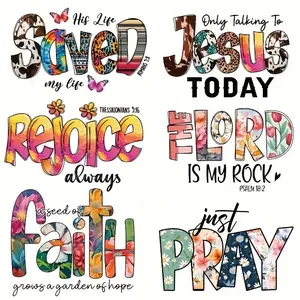 Jesus & Bible Verses Heat Transfer Vinyl Decals, 6 Counts/set Durable & Washable Iron-on Patches for T-shirts, Bags, Hats, Pillows, DIY Decorations