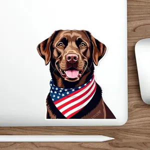 Patriotic Chocolate Labrador Retriever Sticker, Dog Sticker, Gift for Dog Lover, America Gift