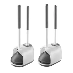 Toilet Plunger & Brush Set, 2 Sets Toilet Brush & Plunger with Holder, Bathroom Cleaning Tools Combo with Caddy Stand