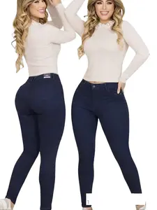 Jeans Colombiano REF VOGUE Y REF NEVADA  Efecto Push-up Control Abdomen Ochentero SKINNY 1 Con Bolsillos  Button Durazno Leather Fabric