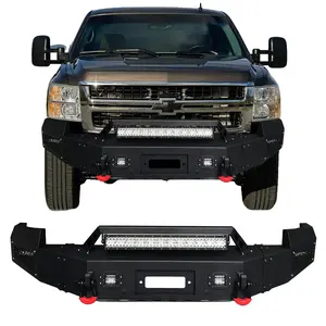 TIOYAR Steel Front Bumper Black Texture for 2007-2010 Chevy Silverado 2500/3500 with Winch Plate LED Lights 2 x D-Rings Off-Road Performance