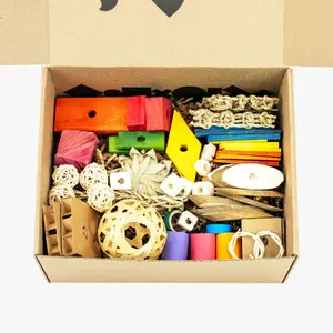 Small Bird Toy Refill Kit with Soft & Medium Wood Blocks Seagrass Mats Wicker Balls Bamboo Foraging Baskets Cardboard Tubes and Shredded Paper Foraging Box for Small Birds