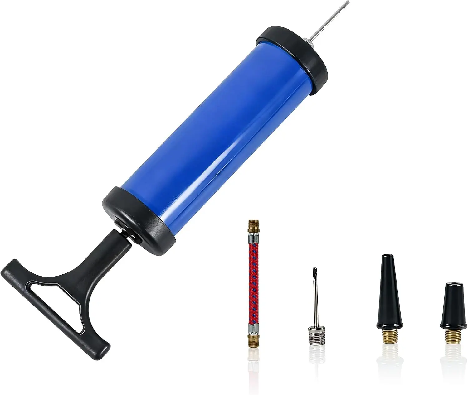 Manual Hand Compact Pump with Hose - Portable Air Inflator for Soccer, Basketball, Volleyball, Balloons, Sport Balls with 2 Needles, 2 Nozzles