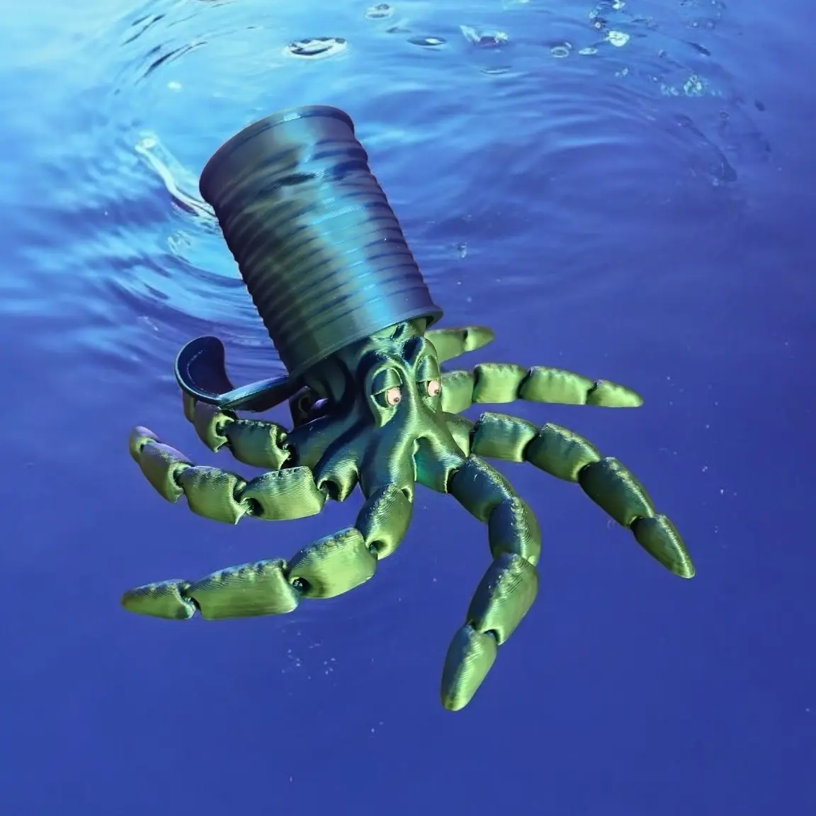 Fully articulated octopus with removable can.