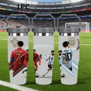 1pc 30oz stainless steel large-capacity car water bottle, featuring Messi and Ronaldo together. for fans of Messi and Ronaldo, football enthusiasts. Multiple patterns are available for selection. Outdoor camping Coffee Cups & Mugs