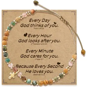 Cross Bracelet for Women Natural Stone, Adjustable Inspirational Christian Jewelry, Religious Faith Based Gift for Her Anklet
