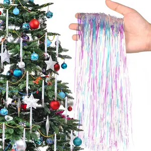 6000 Strands Iridescent Christmas Strand Tinsel Icicle,19.7" Tinsel Foil Fringes Shiny Icicles Garland Christmas Tree Glitter Hanging Decorations for Indoor Outdoor Home Holiday Party Supplies