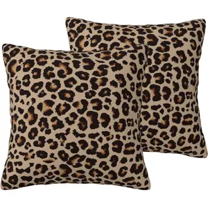 GEEDENDDY Leopard Pillow Covers 18x18 Set of 2 Brown Throw Pillowcases Cheetah Print Square Cushion Case for Couch Bed Sofa Chair Outdoor Home Decor Home Textile