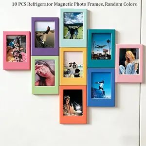 Random Color Magnetic Photo Frame Set (10 Pieces), Perfect for Fujifilm Photos, Ideal Gift for Christmas & Birthdays, Vintage Style