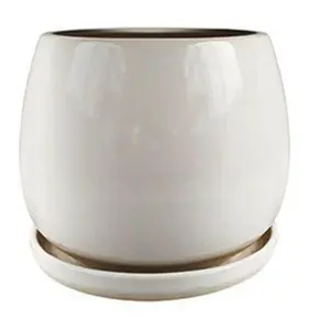 212 MAIN Round Planter - 8 in. Cream White Trendspot Brook Glazed Ceramic Pots, Pack of 2, with Artisan Design and Drainage Holes