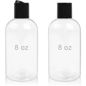 2 Pack 8 oz Empty Plastic Bottles with Black Disc Caps  Clear Leak-Proof Travel Squeeze Containers for Shampoo Conditioner Toiletries Liquid Soap