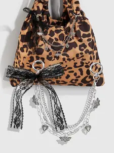 Y2K Sweet Cool Silver Color Chain Bow Lace Skull Butterfly Cross DIY Bag Charm, Suitable for College Style Y2K Bags, Bag Decoration