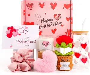 Valentine's Day Gift for Her,Valentine Gift Baskets for Women, Girlfriend, Her, Wife, Romantic Gifts for her, Unique Present for Wedding Engagement Anniversary Bulk Set 16oz Glass Cup