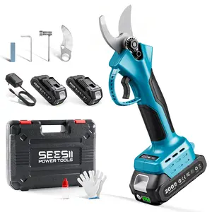 SEESII Electric Pruning Shears for Gardening: 1.2” Cutting Cordless Power Pruner - 2 Lbs Lightweight &  Portable, Brushless Motor, Dual 2.0Ah Battery, 2 Levels Adjustable Models,  Extra SK5 Blade Branches Cutter For Tree & Flower Trimming SP100