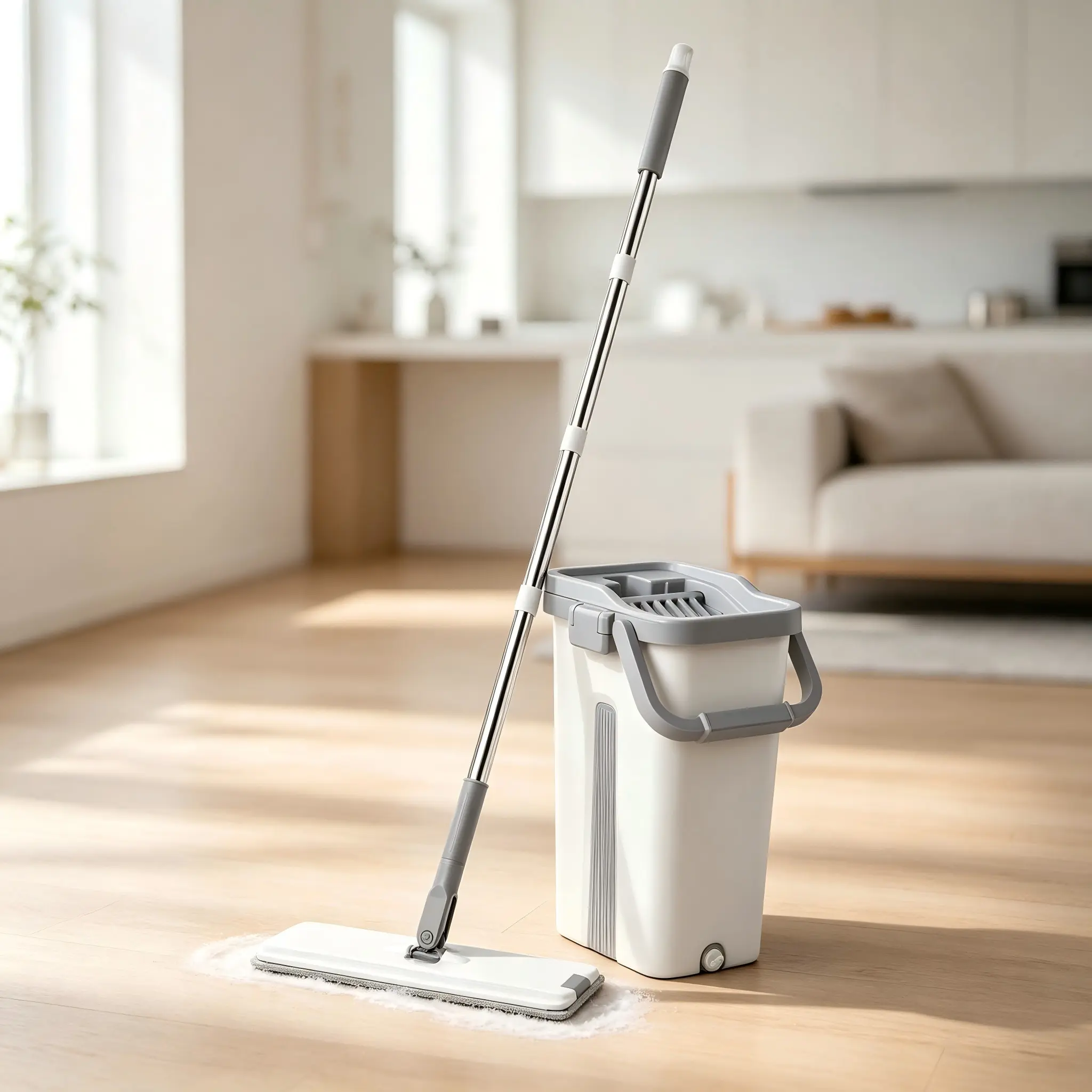 Microfiber Flat Floor Mop System with Self-Cleaning Bucket, Home Cleaning Supplies Essential