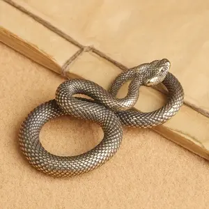 Vintage Snake Decorative Metal Statue, Mini Animal Figurine Sculpture Gift, Home Office Desktop Decoration, Zodiac Snake Craft, Unique Art Piece