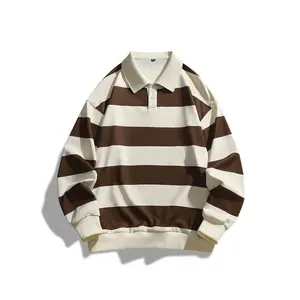 Classic fashion striped-collar long-sleeve sweatshirt, men’s and women’s loose collared shirt, autumn casual couple outfit, top