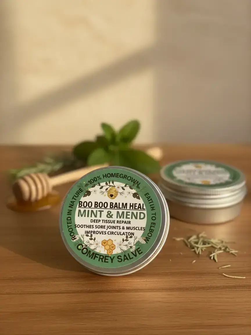 BOO BOO BALM HEAL MINT & MEND TIN-- Raw Honey, Plant-Infused Body Care with Peppermint Oil for Muscle Relief, Hydration, Restoration, Restore, Soothing