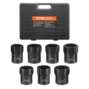 fathersdaygift VEVOR Wheel Bearing Locknut Socket Set, 1/2 inch Drive 7 Piece SAE and Metric 6-Point Socket for Ford, Dodge, and Toyota Vehicles, with Storage Case, Remove and Install Wheel Bearing Lock Nuts