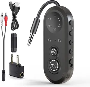 Bluetooth. Transmitter Receiver for  Airpods or Headphones, Airplane Bluetooth Adapter with aptX Low Latency, Hr Playtime, .mm Audio AUX Jack for Flight,TV,PC,Gym,Tablets Car Stereo