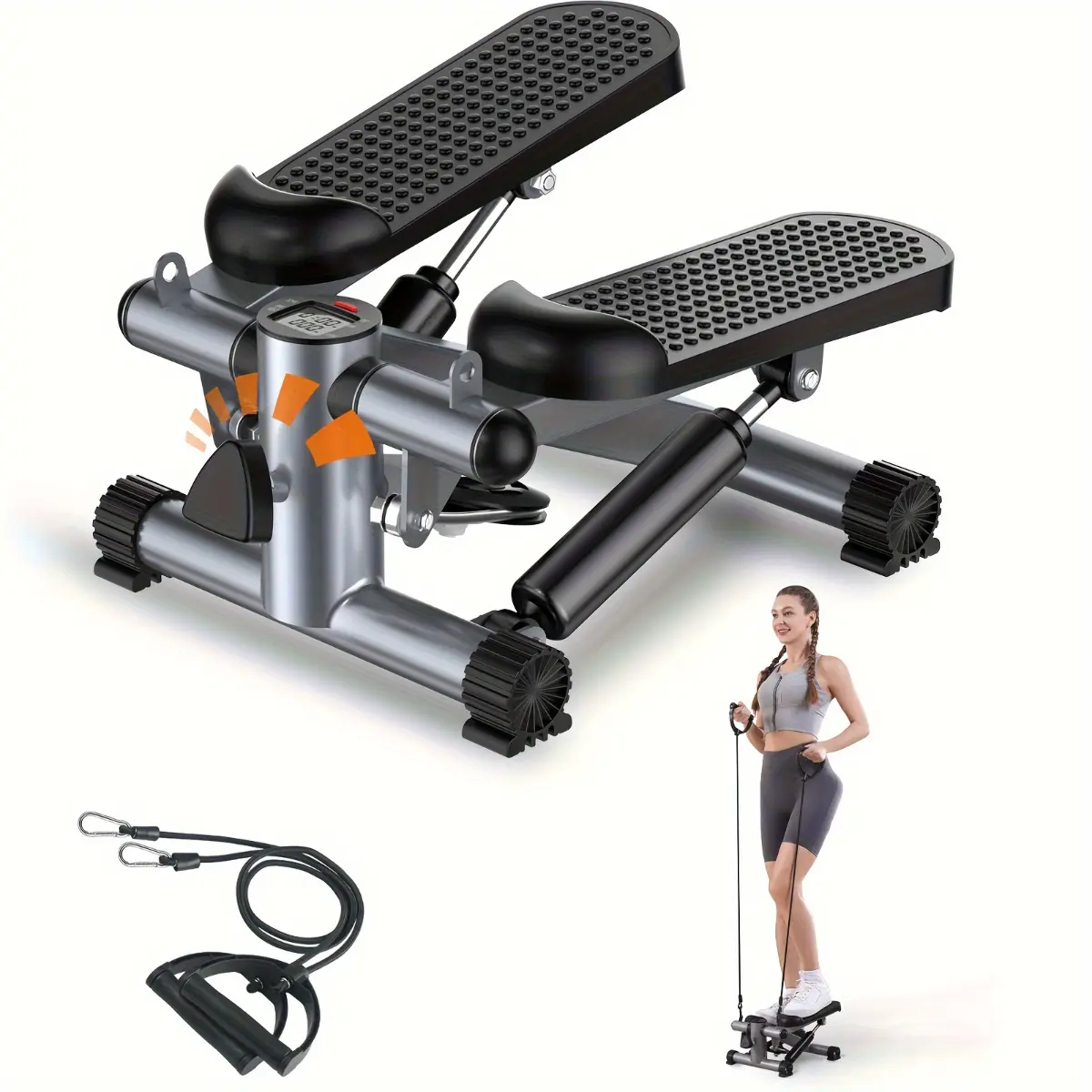 350lbs Capacity Mini Hydraulic Stair Stepper - Compact Cardio Machine with Resistance Band and Calorie Counter - Perfect for Home Workouts, ST-1/1