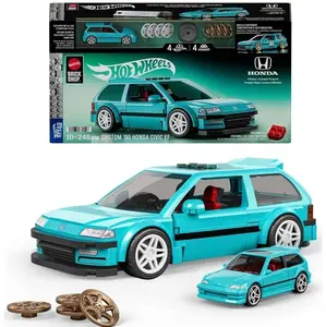 Mattel Brick Shop HW Hot Wheels Custom '90 Honda Civic EF Building Toy Kit 248pc with Realistic Details Exclusive Metal Car & Decal Sheet