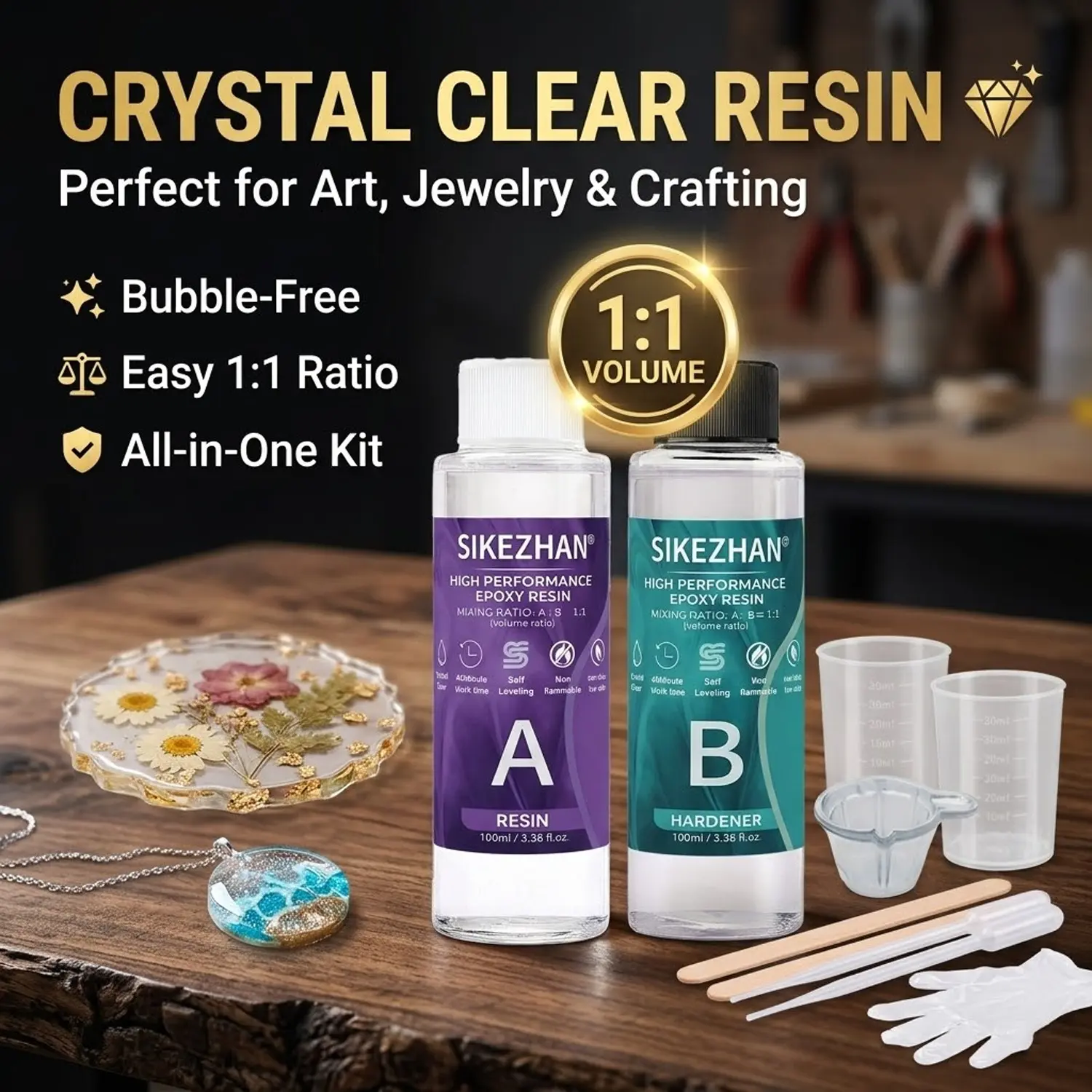 Crystal Clear Epoxy Resin Kit Food Safe Non-Toxic for DIY Jewelry Making, Diy Jewelry Decoration, Art Crafts Molds Coating High Gloss Casting Resin Beginners Kit Jewelry Supplies Coaster Keychain Crafting Set UV Resistant No Bubble DIY Gift Supplies