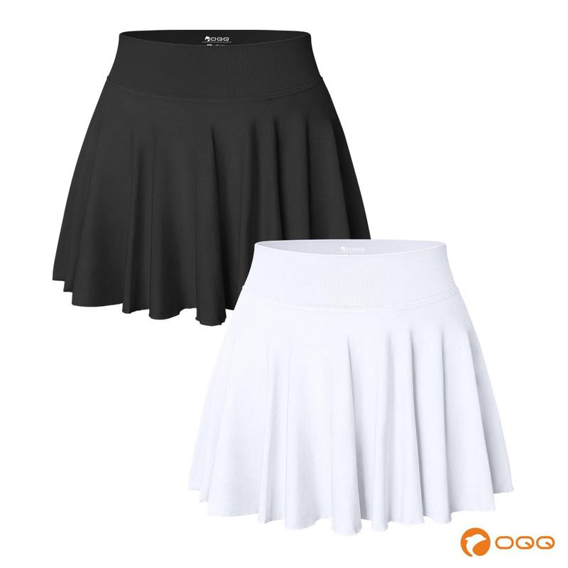 OQQ-Nine cents Women 2 Piece Skirts 2 in 1 Flowy Cheeky Short Skirts Stretchy Flared Casual Mini Skirts Girl Bottom Womenswear Ladies Skirtswomen Solid Color Skort White Skort