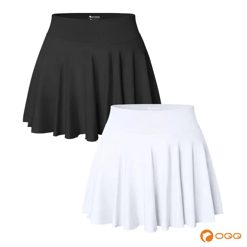 OQQ-Nine cents Women 2 Piece Skirts 2 in 1 Flowy Cheeky Short Skirts Stretchy Flared Casual Mini Skirts Girl Bottom Womenswear Ladies Skirtswomen Solid Color Skort White Skort