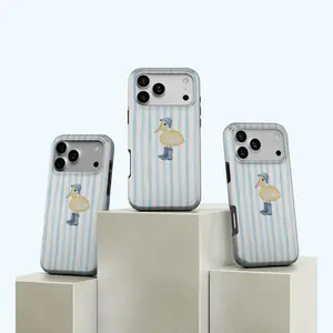 Cute Blue Striped Denim Duck Phone Case - Protective Cover for iPhone 17,16,15,14,13,12,11 Pro Max, Samsung S25,S24,S23,S22