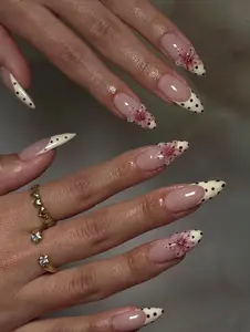 Emily Nails | polka dot French 3d flower Press On Nails Handmade custom Nails