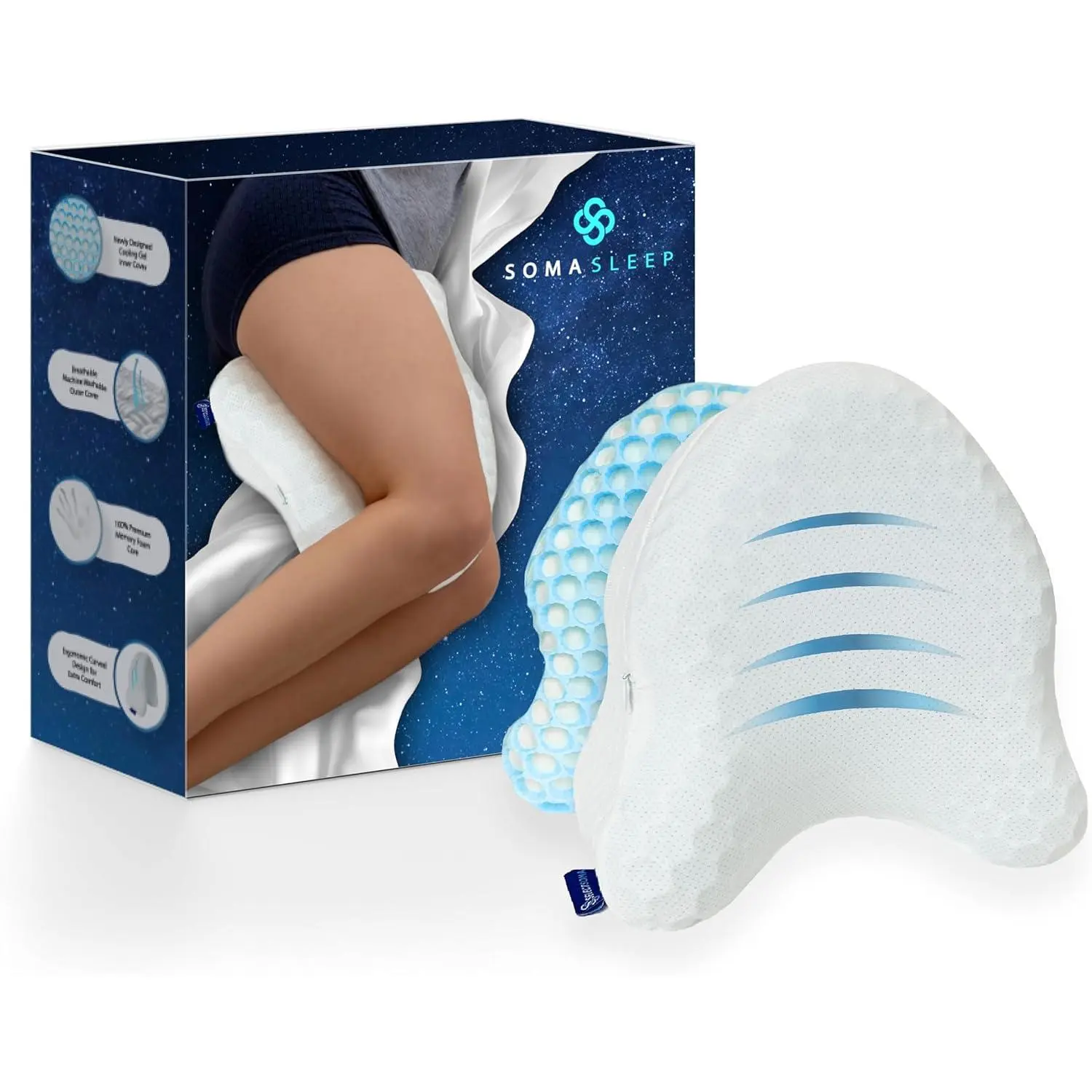 Comfortable Honeycomb Gel Cover Pillow - Synthetic, Ventilated Mesh Weave, Contoured Ergonomic Shape, CertiPUR-Certified, Machine-Washable, Cooling Cushion for Side Sleepers, Maternity Alignment Support